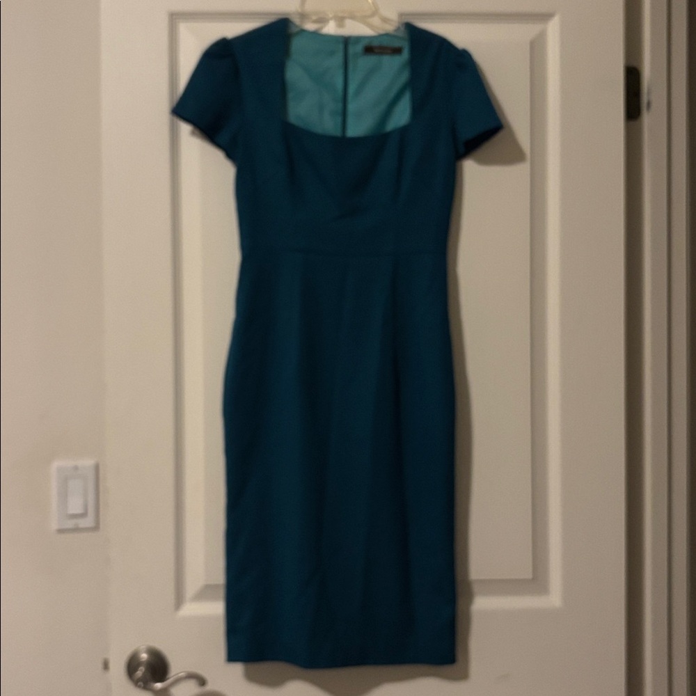 Custom Yaly Couture Teal Square Neck Sheath Sz 0